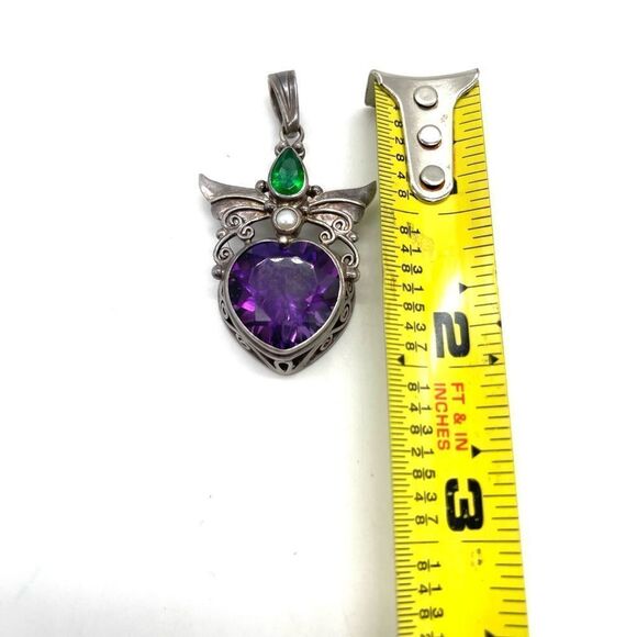 Shankari signed pendant 925 Sterling Silver w/ Amethyst, Pearls &Green C… - Picture 3 of 4